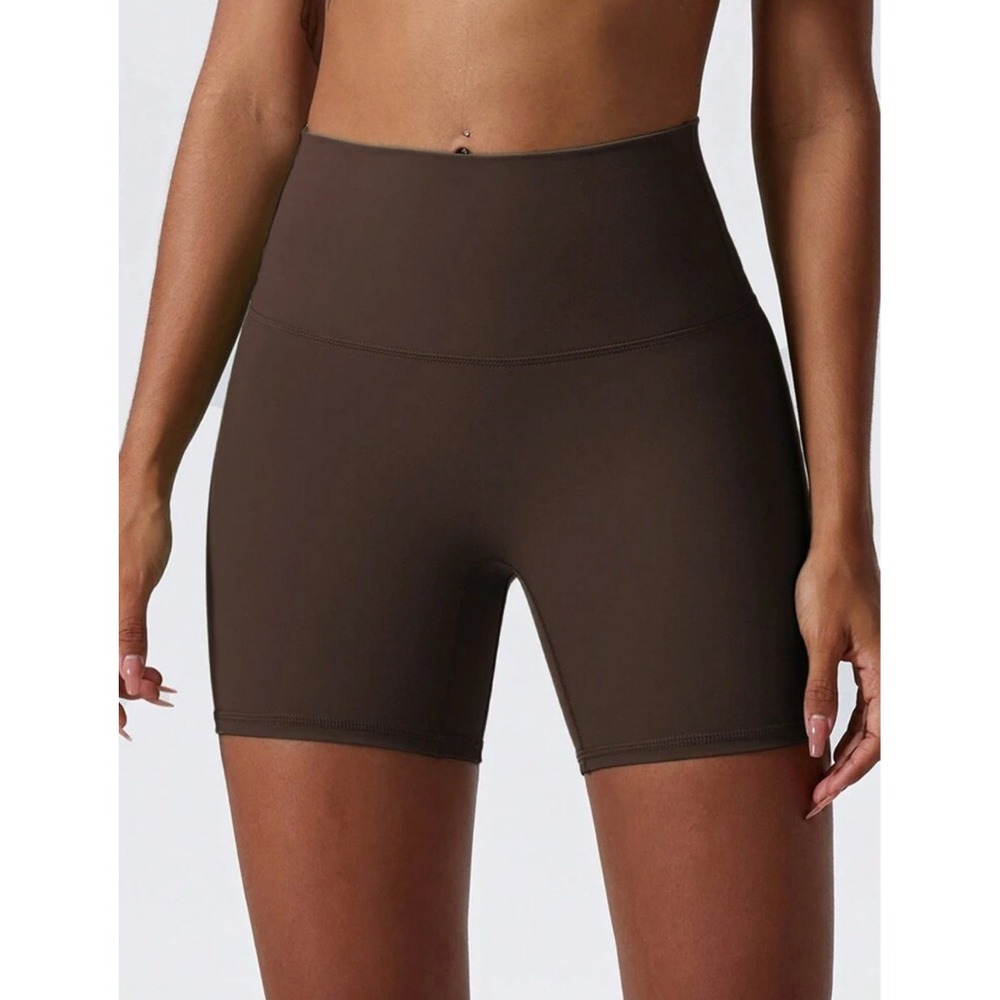 Brown High Waisted Athletic Biker Shorts Gym Workout Yoga Women Medium